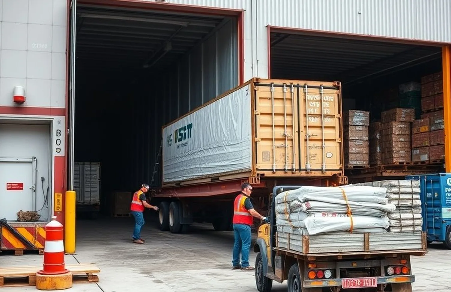 cargo loading dock operations workers stock photo
