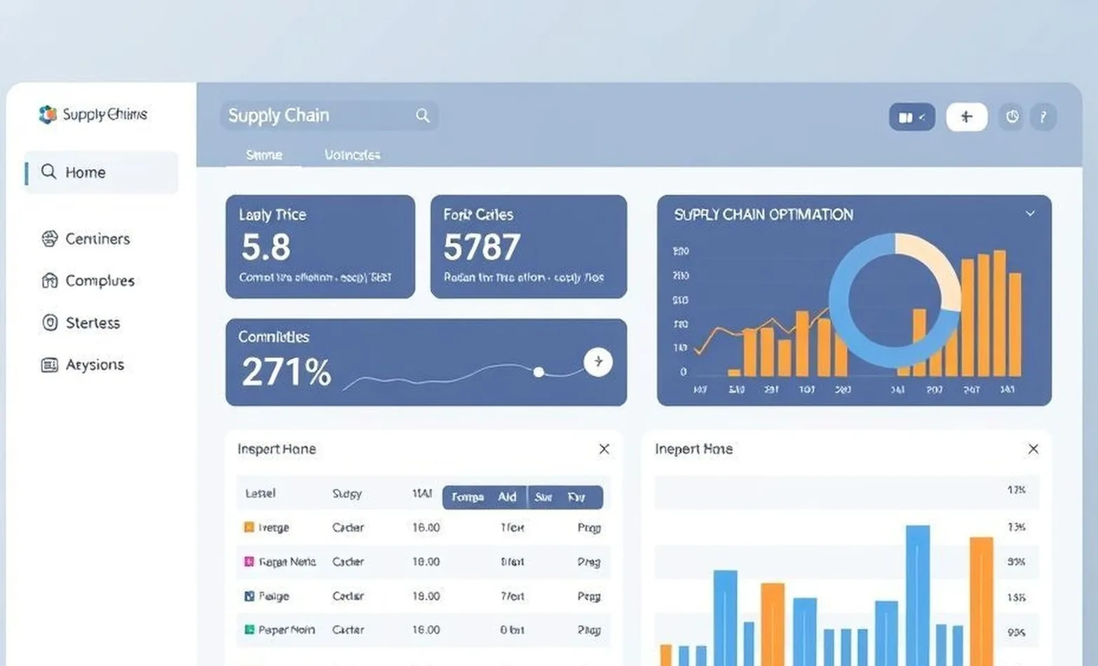 supply chain optimization dashboard screen mockup